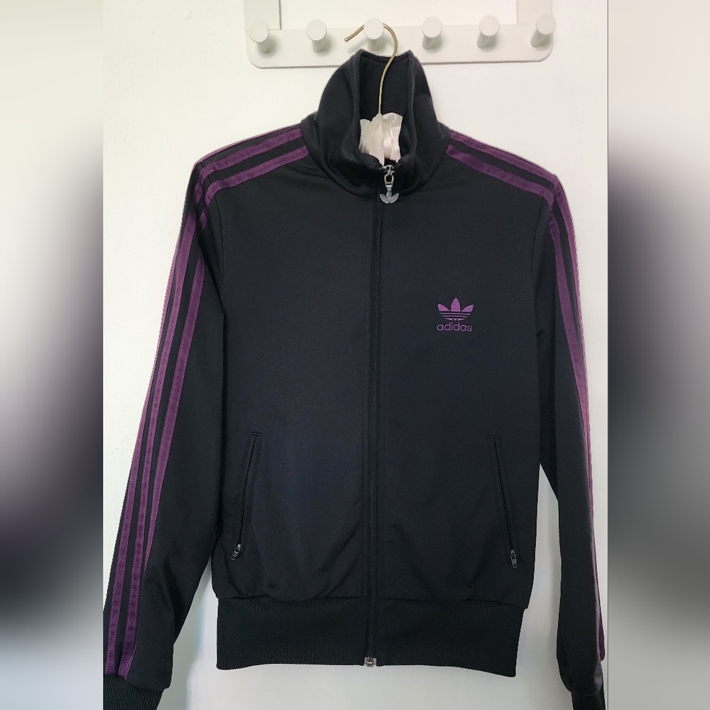 Adidas Black Jacket with Purple Logo XS